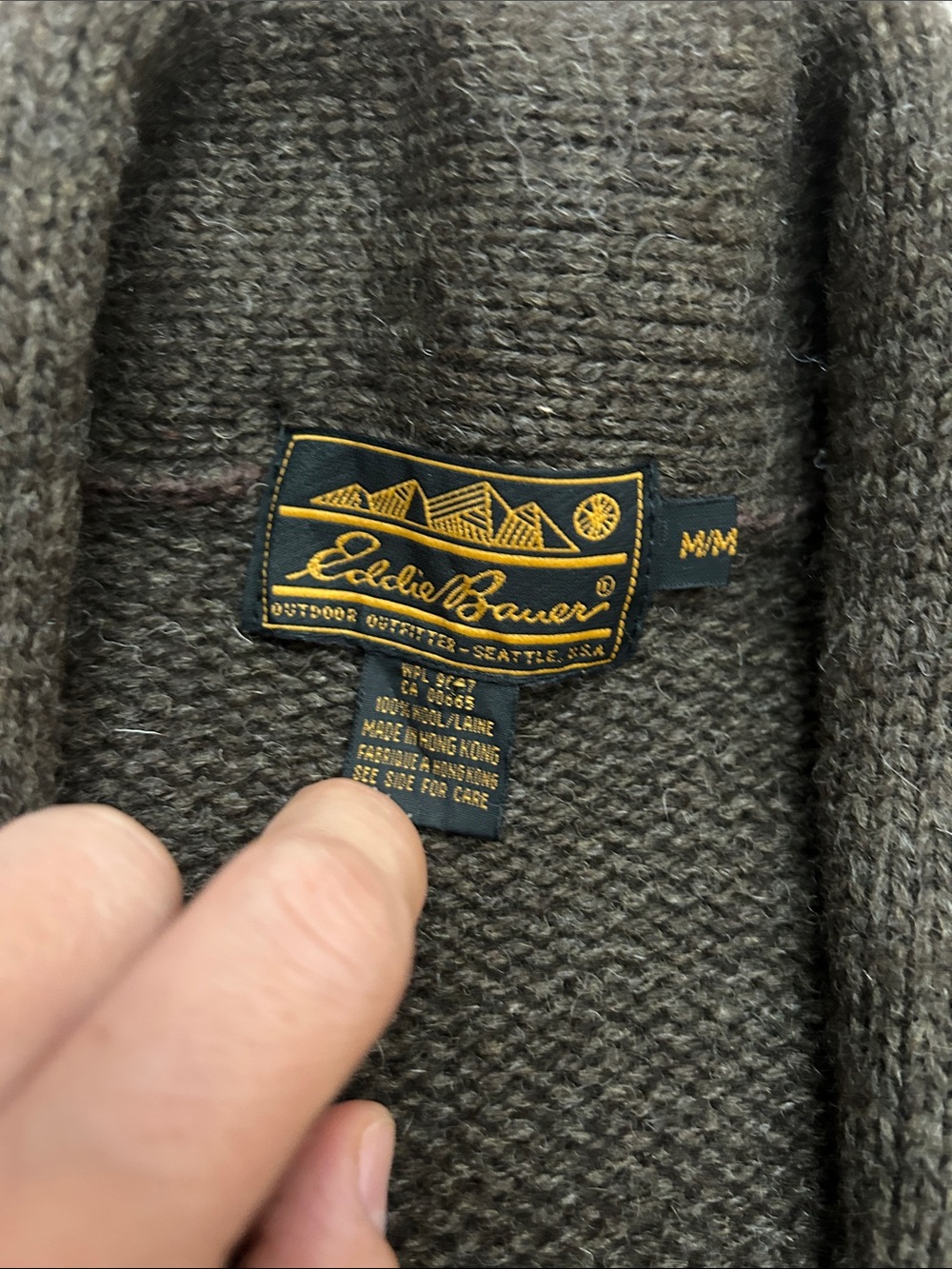 VTG Eddie Bauer Shawl Collar Button-Up Wool Cardigan Sweater Brown size M - Picture 8 of 16